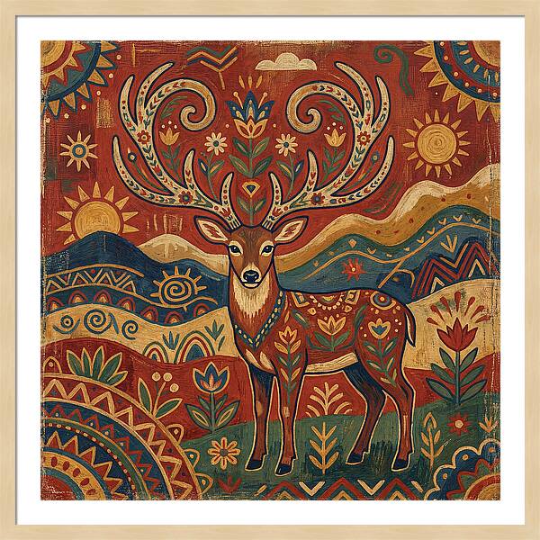 Huemul In Vibrant Folk Art