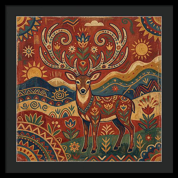Huemul In Vibrant Folk Art