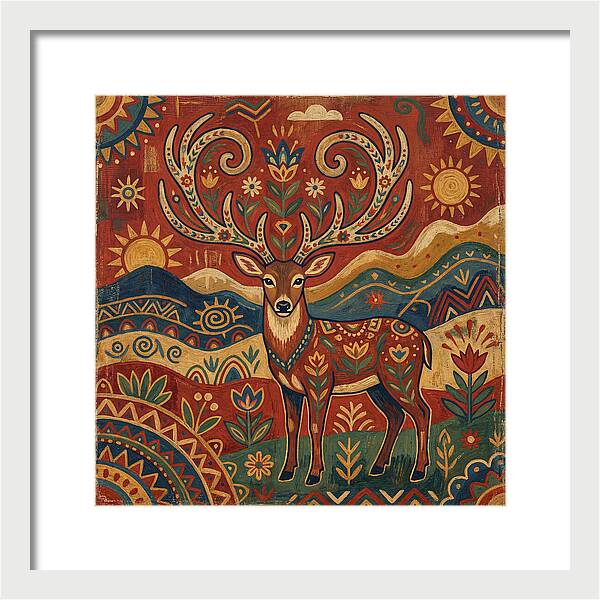 Huemul In Vibrant Folk Art