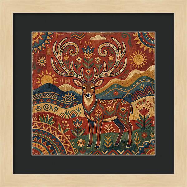 Huemul In Vibrant Folk Art