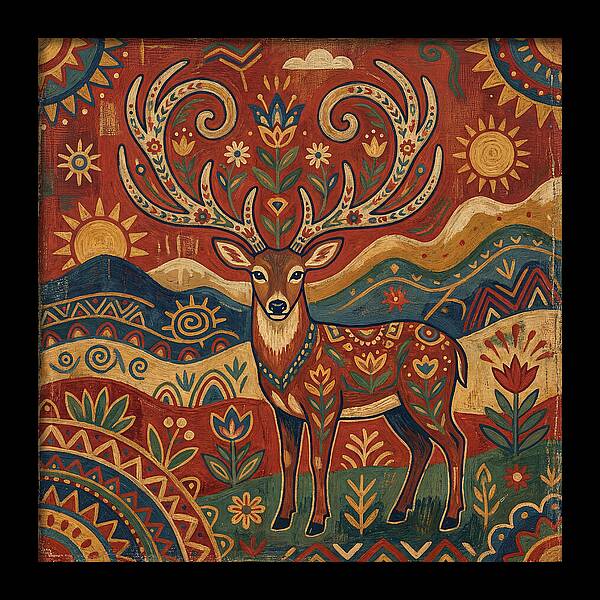 Huemul In Vibrant Folk Art