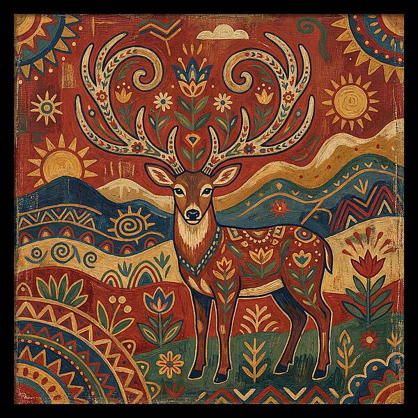 Huemul In Vibrant Folk Art