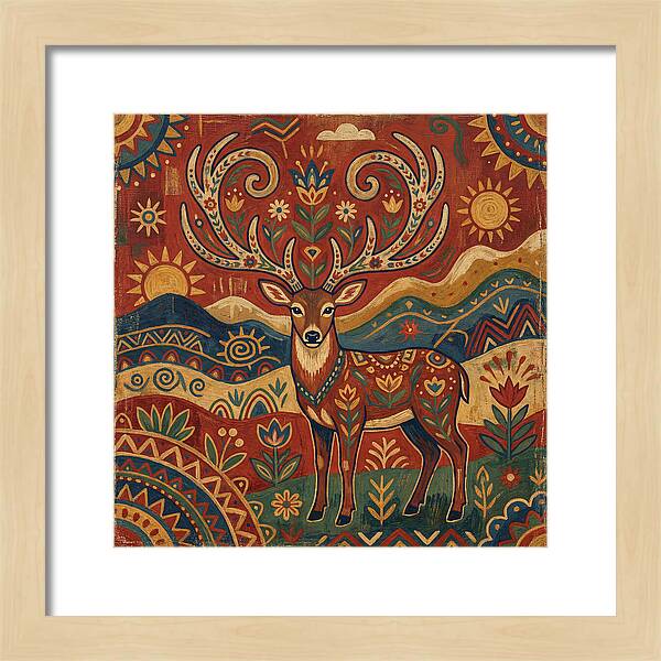 Huemul In Vibrant Folk Art