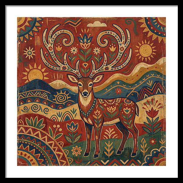 Huemul In Vibrant Folk Art