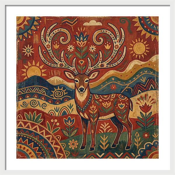 Huemul In Vibrant Folk Art