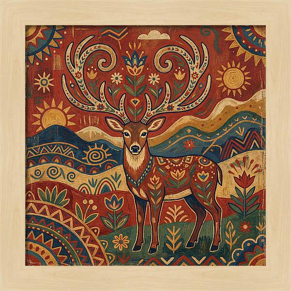 Huemul In Vibrant Folk Art