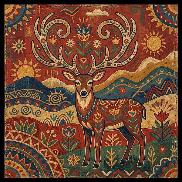 Huemul In Vibrant Folk Art