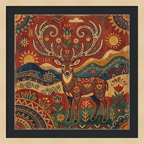 Huemul In Vibrant Folk Art