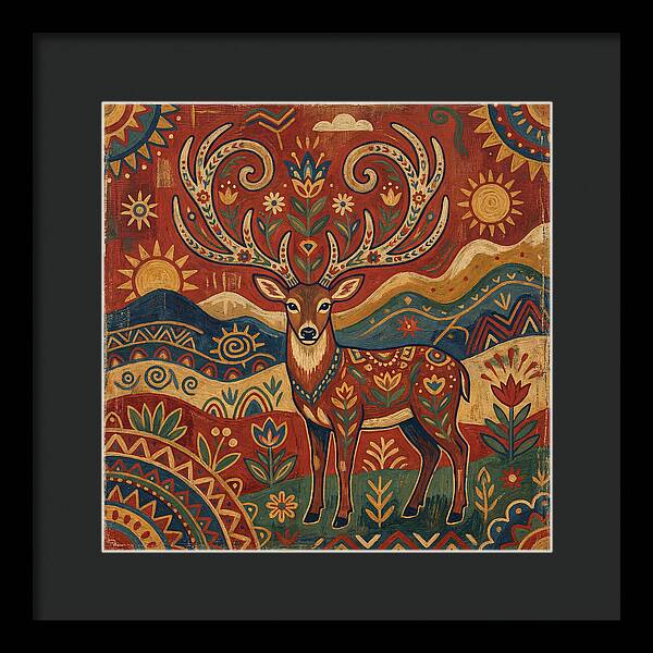 Huemul In Vibrant Folk Art