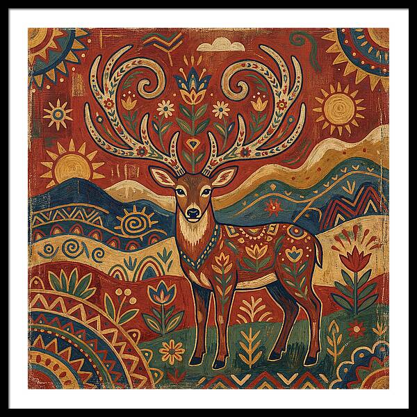 Huemul In Vibrant Folk Art