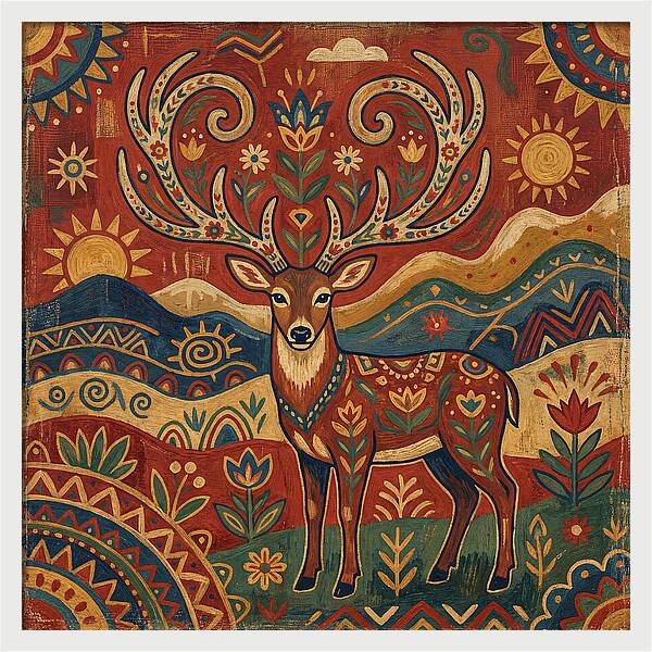 Huemul In Vibrant Folk Art