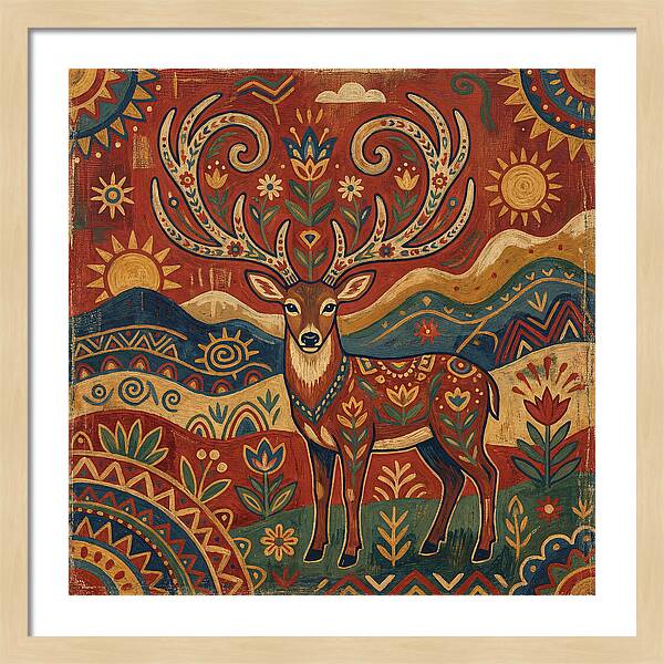Huemul In Vibrant Folk Art
