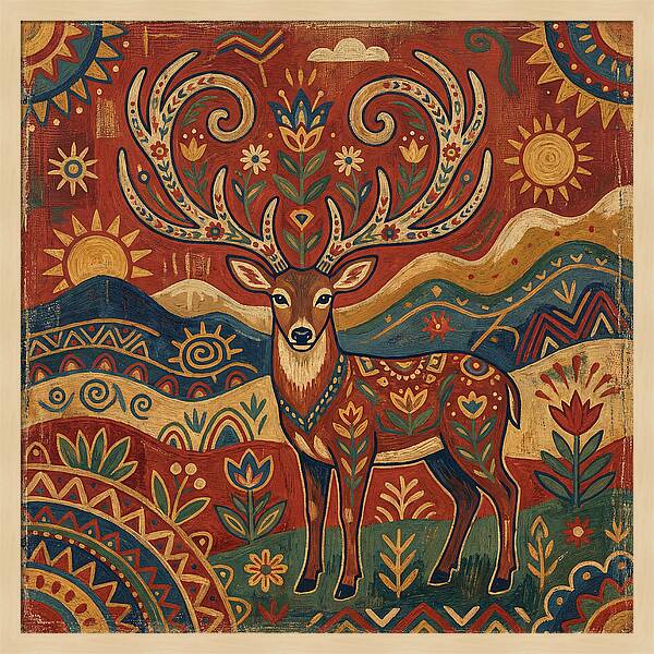 Huemul In Vibrant Folk Art