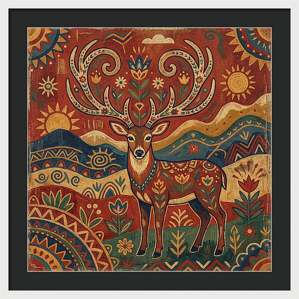 Huemul In Vibrant Folk Art