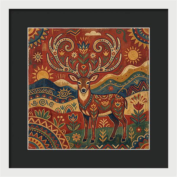 Huemul In Vibrant Folk Art