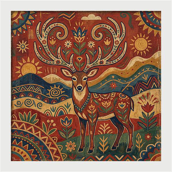 Huemul In Vibrant Folk Art