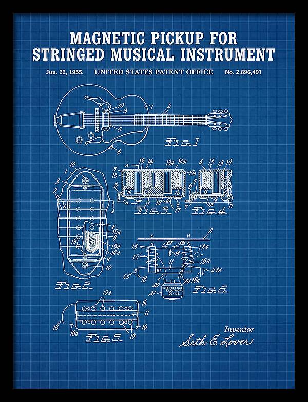 Humbucker Guitar Pickup Seth Lover Blueprint Patent Us2896491a