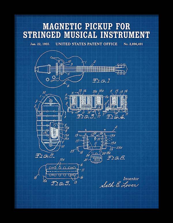 Humbucker Guitar Pickup Seth Lover Blueprint Patent Us2896491a