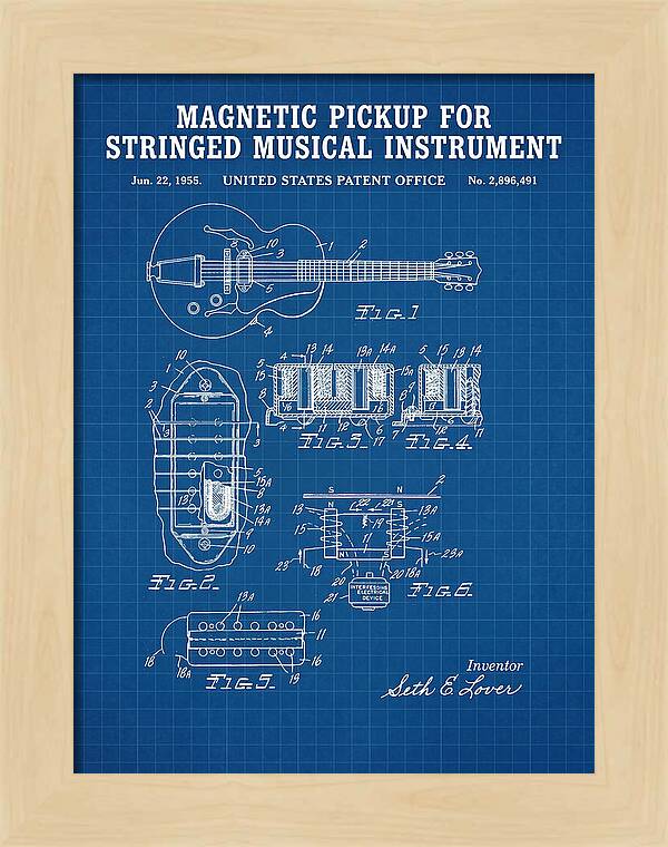 Humbucker Guitar Pickup Seth Lover Blueprint Patent Us2896491a