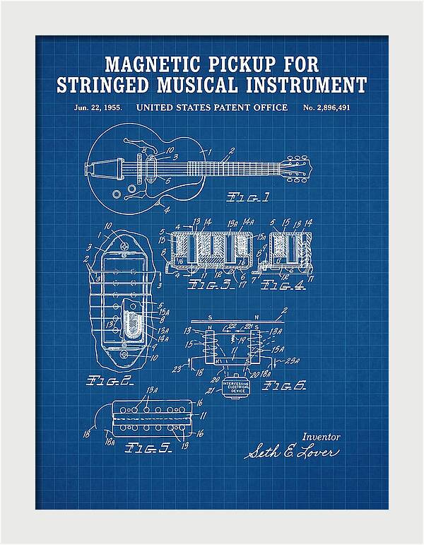 Humbucker Guitar Pickup Seth Lover Blueprint Patent Us2896491a