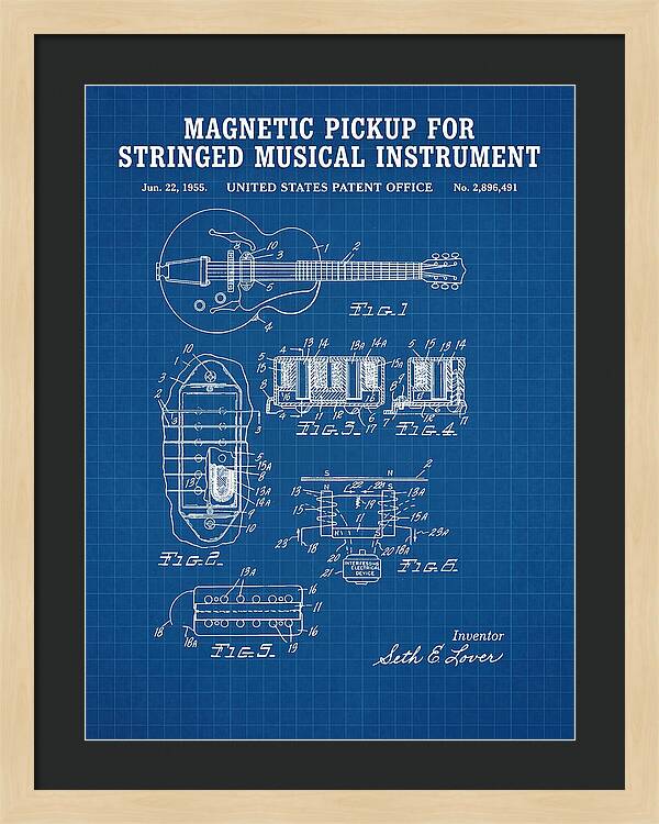Humbucker Guitar Pickup Seth Lover Blueprint Patent Us2896491a
