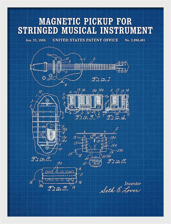 Humbucker Guitar Pickup Seth Lover Blueprint Patent Us2896491a