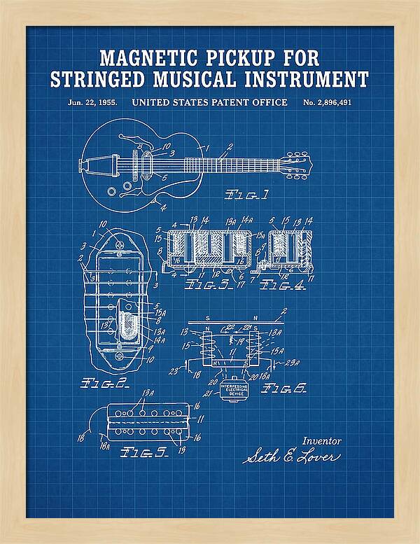 Humbucker Guitar Pickup Seth Lover Blueprint Patent Us2896491a