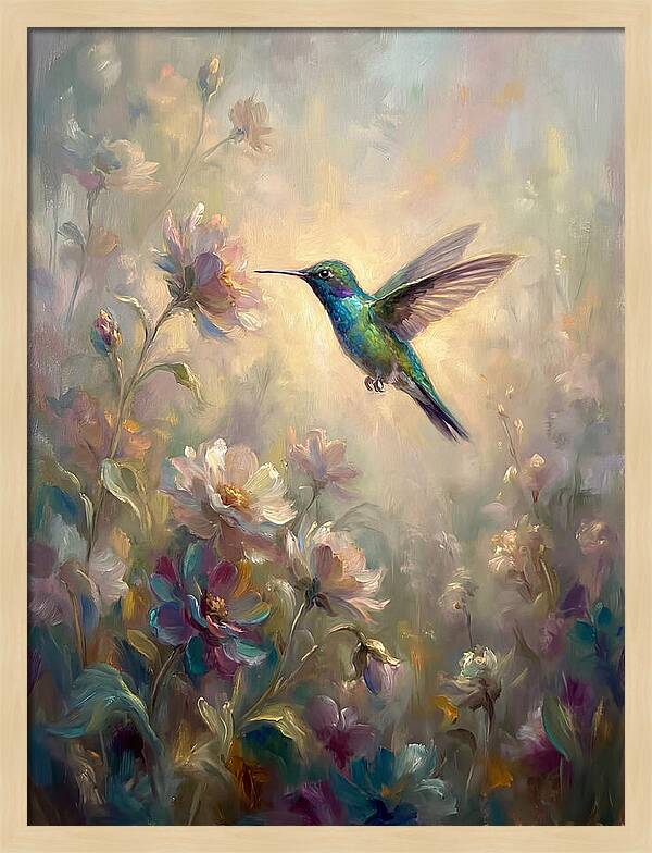 Hummingbird Among Blossoms