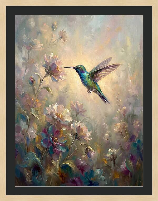 Hummingbird Among Blossoms