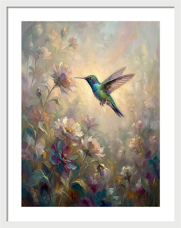 Hummingbird Among Blossoms