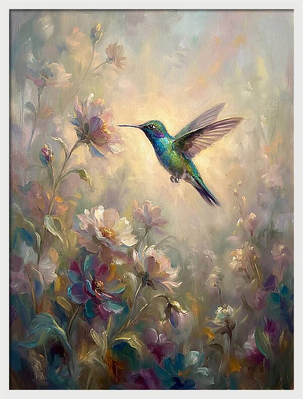 Hummingbird Among Blossoms