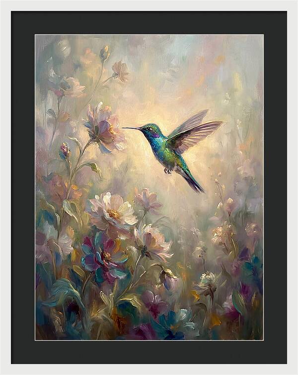 Hummingbird Among Blossoms
