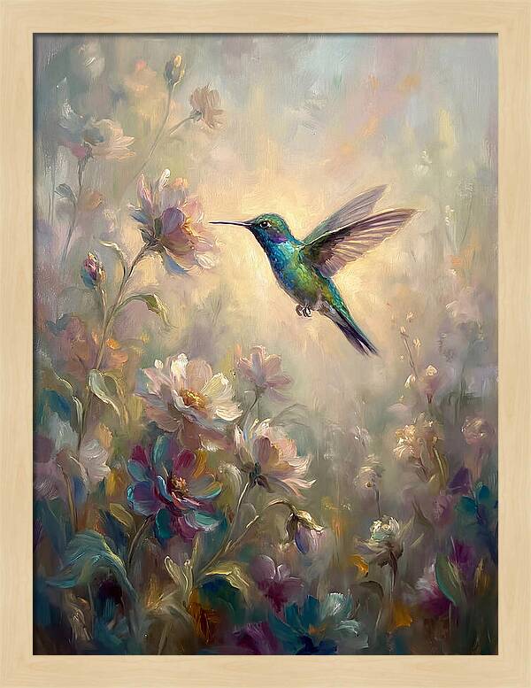 Hummingbird Among Blossoms