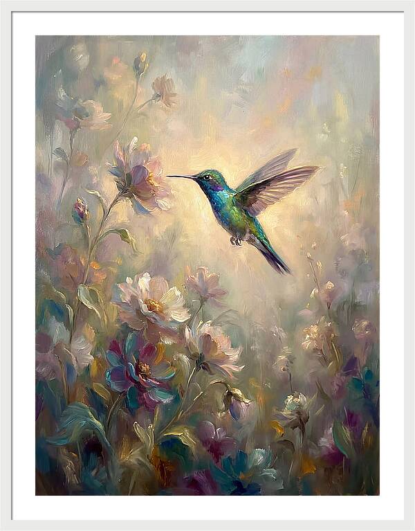 Hummingbird Among Blossoms