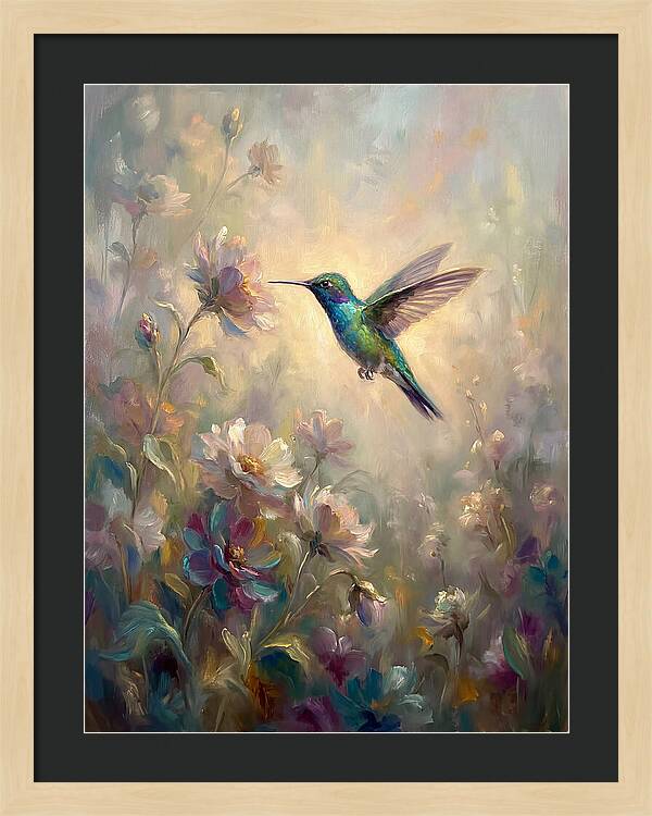 Hummingbird Among Blossoms