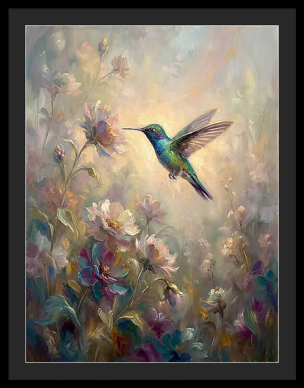 Hummingbird Among Blossoms