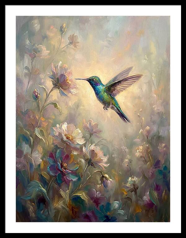 Hummingbird Among Blossoms