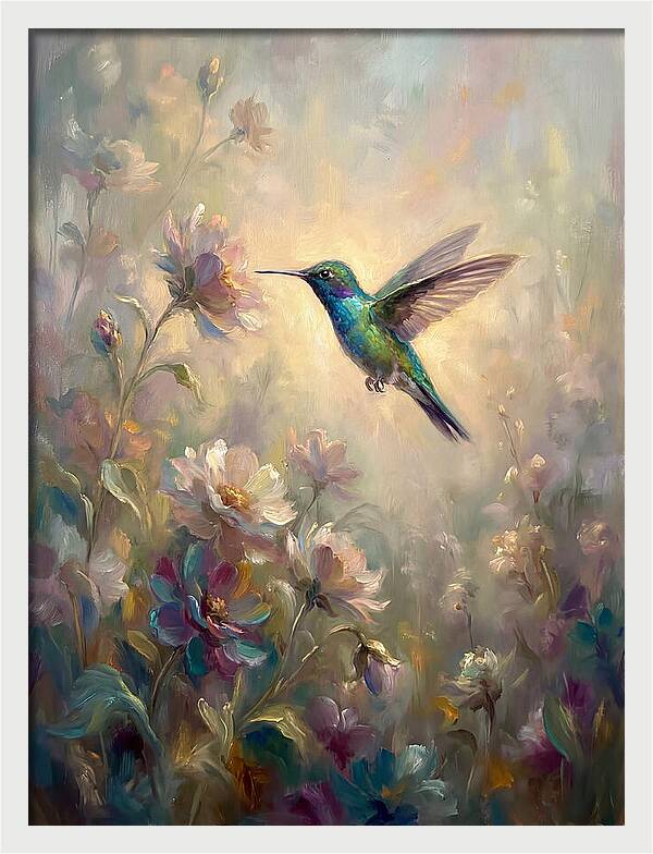 Hummingbird Among Blossoms