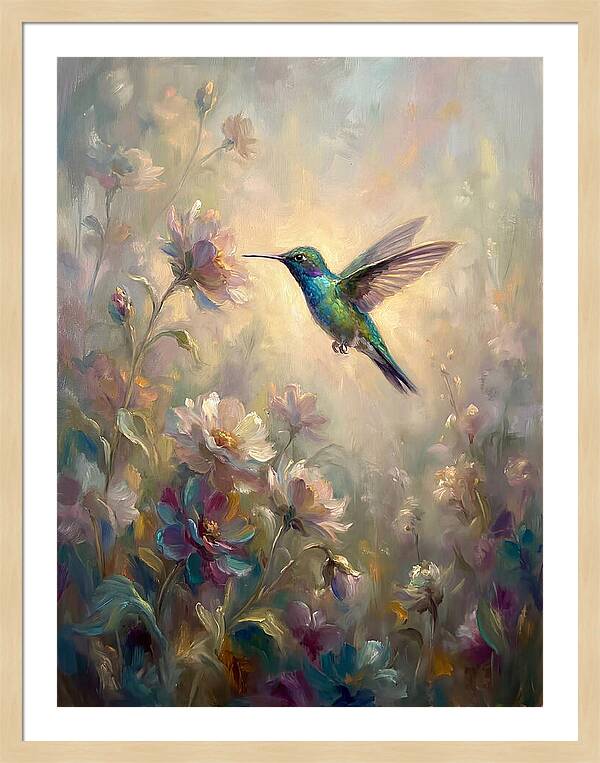 Hummingbird Among Blossoms