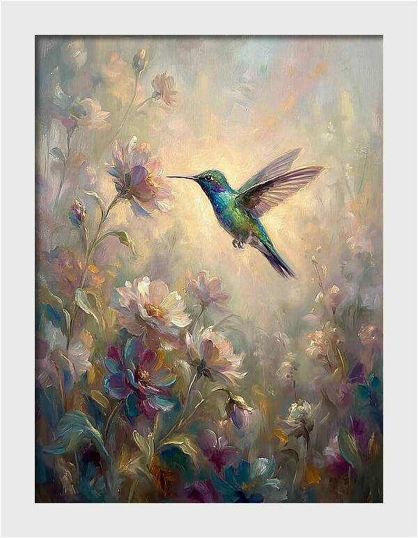 Hummingbird Among Blossoms