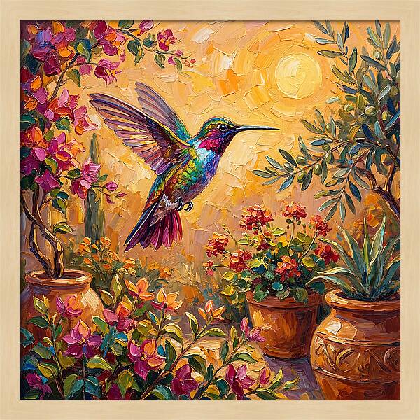 Hummingbird In A Mediterranean Garden