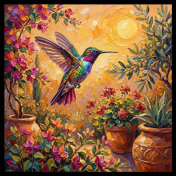 Hummingbird In A Mediterranean Garden