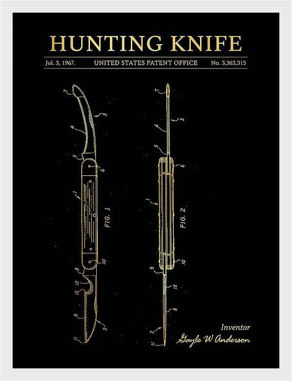 Hunting Knife Gold Patent Us3363315a