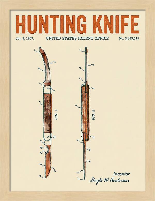 Hunting Knife Retro Patent Us3363315a