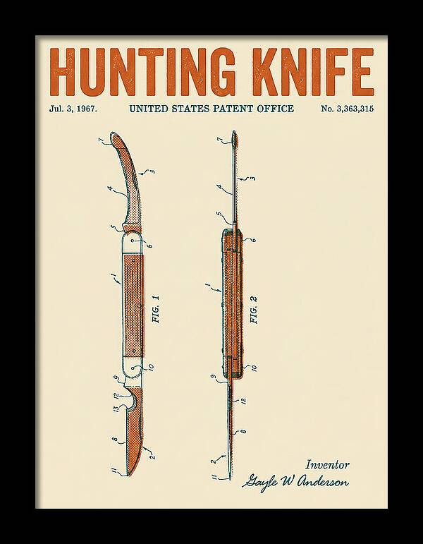 Hunting Knife Retro Patent Us3363315a