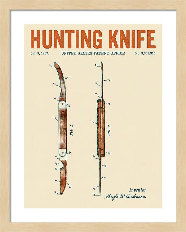 Hunting Knife Retro Patent Us3363315a
