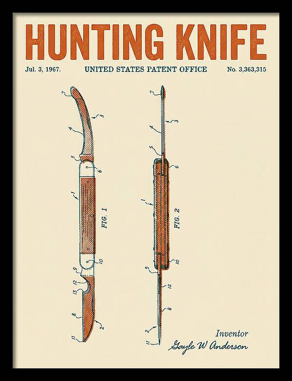 Hunting Knife Retro Patent Us3363315a