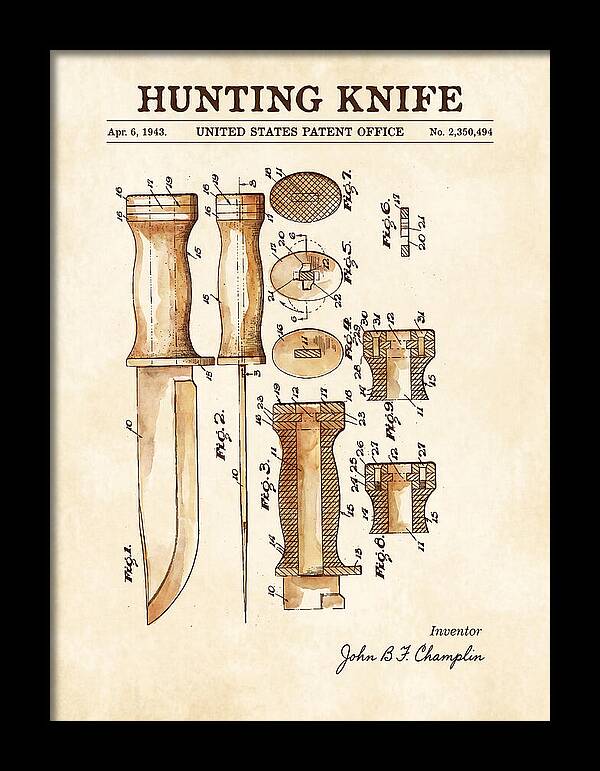 Hunting Knife Watercolor Patent Us2350494a