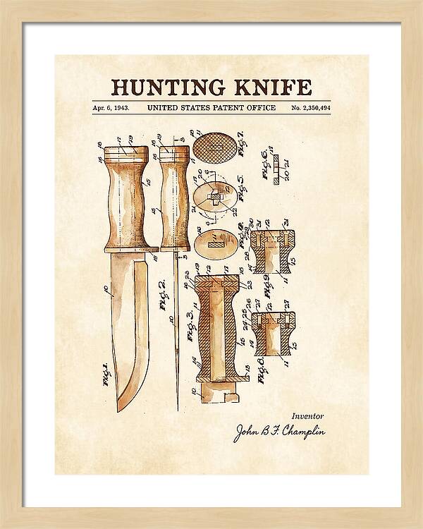 Hunting Knife Watercolor Patent Us2350494a