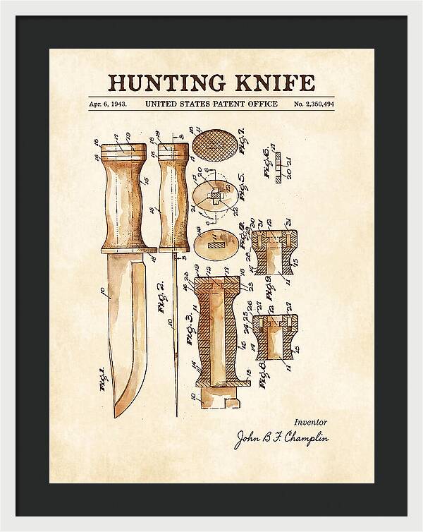 Hunting Knife Watercolor Patent Us2350494a